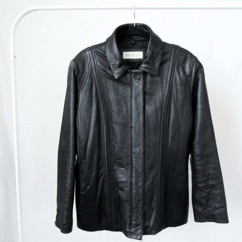VTG 90s Faux Fur Collar Black Leather Jacket Y2K Leather Jacket Chic Modern Fit - Picture 13 of 16